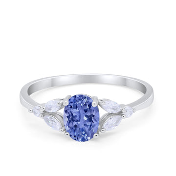 Oval Art Deco Engagement Ring Simulated Tanzanite CZ 925 Sterling Silver